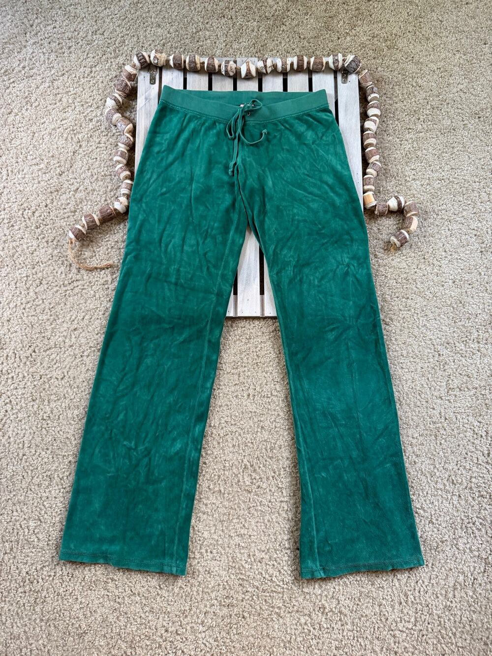 Y2K Juicy Couture Green Low Rise Velour Terry Sweatpants, S
